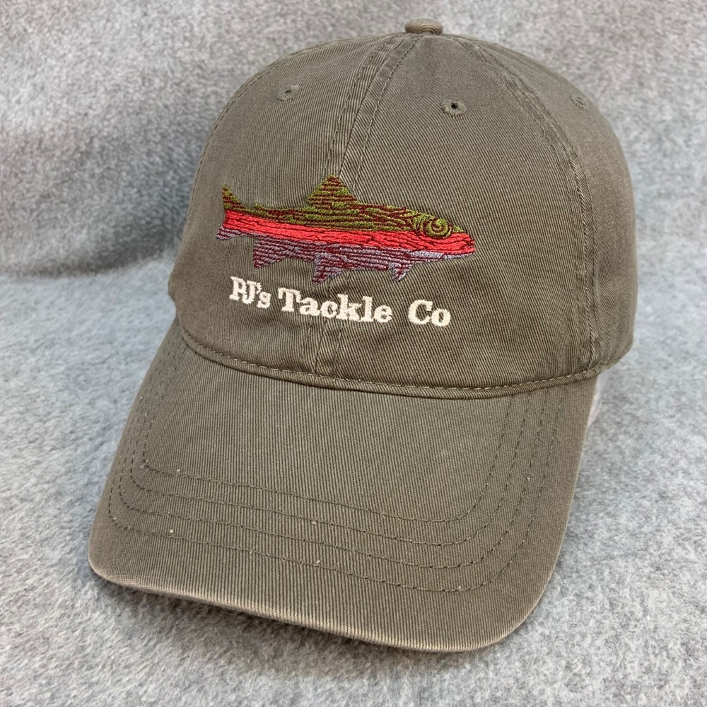 PJ's Tackle Co Rainbow Trout Embroidered Mens Gray Baseball Hat Adjustable OSFM